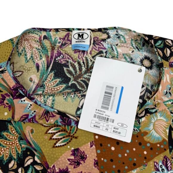 NWT M MISSONI Ocher Silk Blend Floral Print 3/4 Sleeve Blouse Womens Sz XS - Picture 6 of 9
